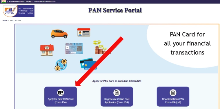 PAN Card Applying via UTIITSL Website 